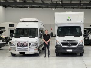mercedes sprinter motorhomes on workshop floor before major service begins