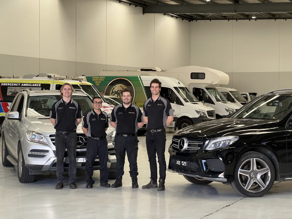 Eurostar Diesels team members with mercedes vehicles